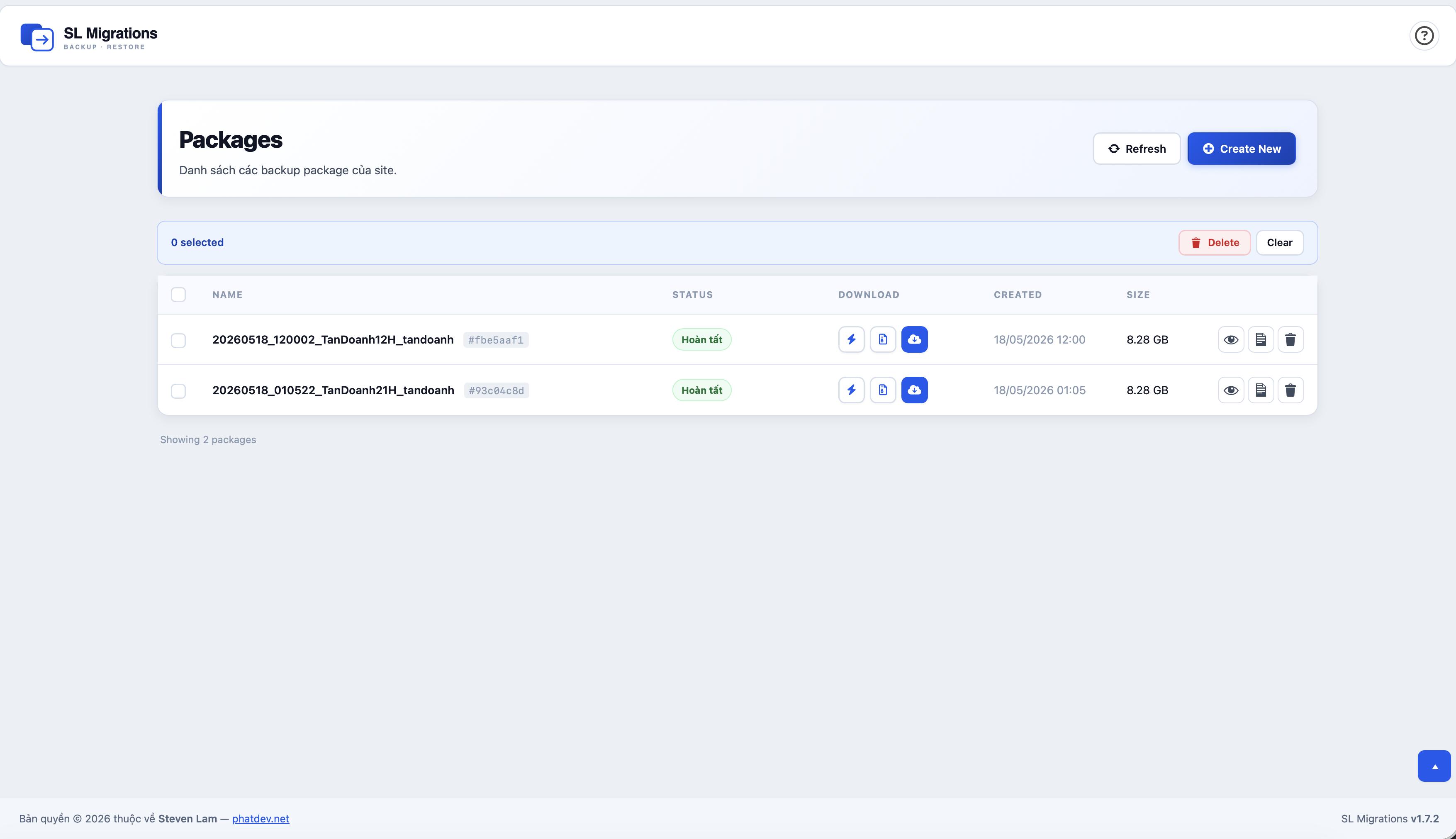 SL Migrations admin screen