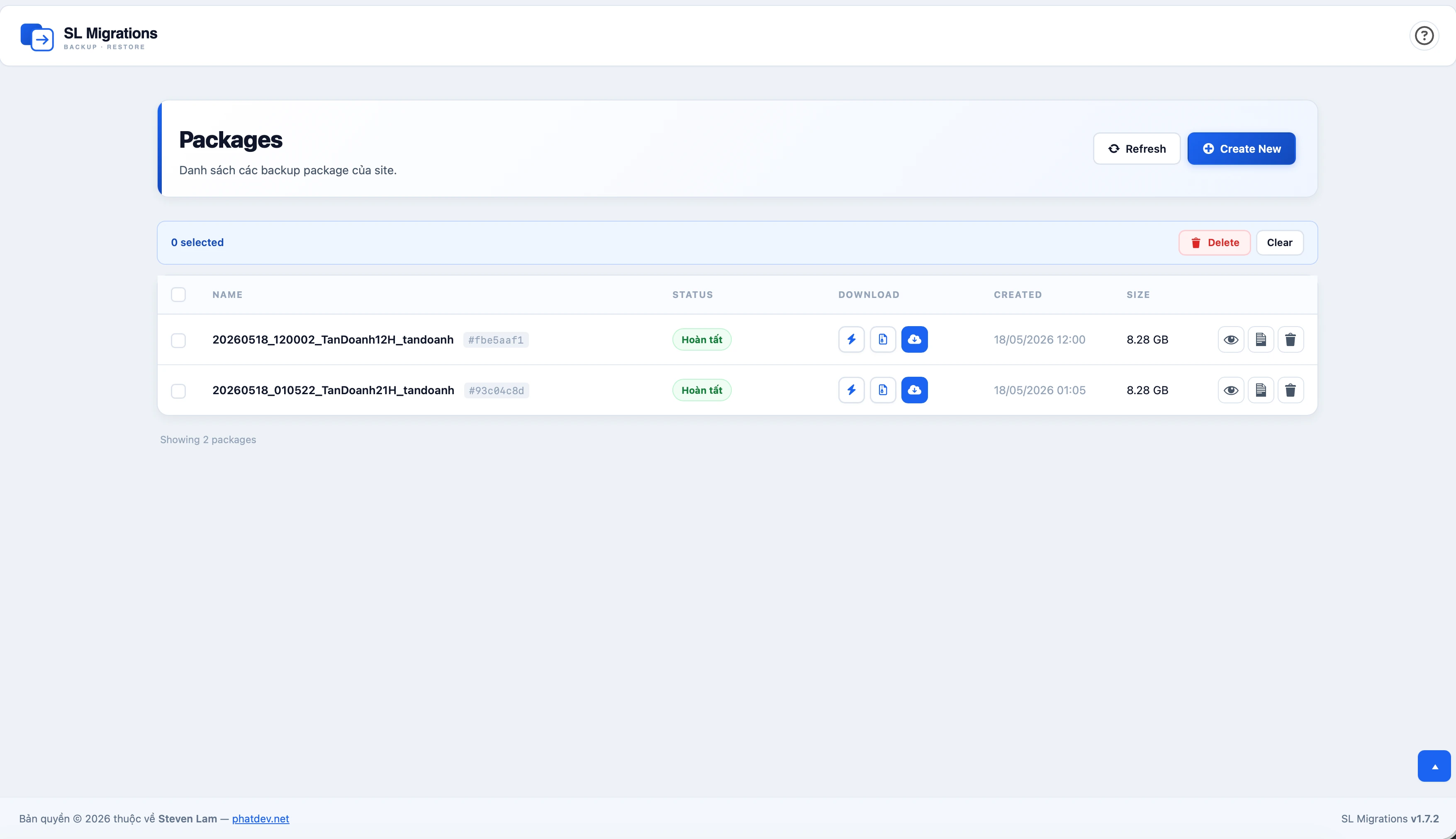 SL Migrations admin screen