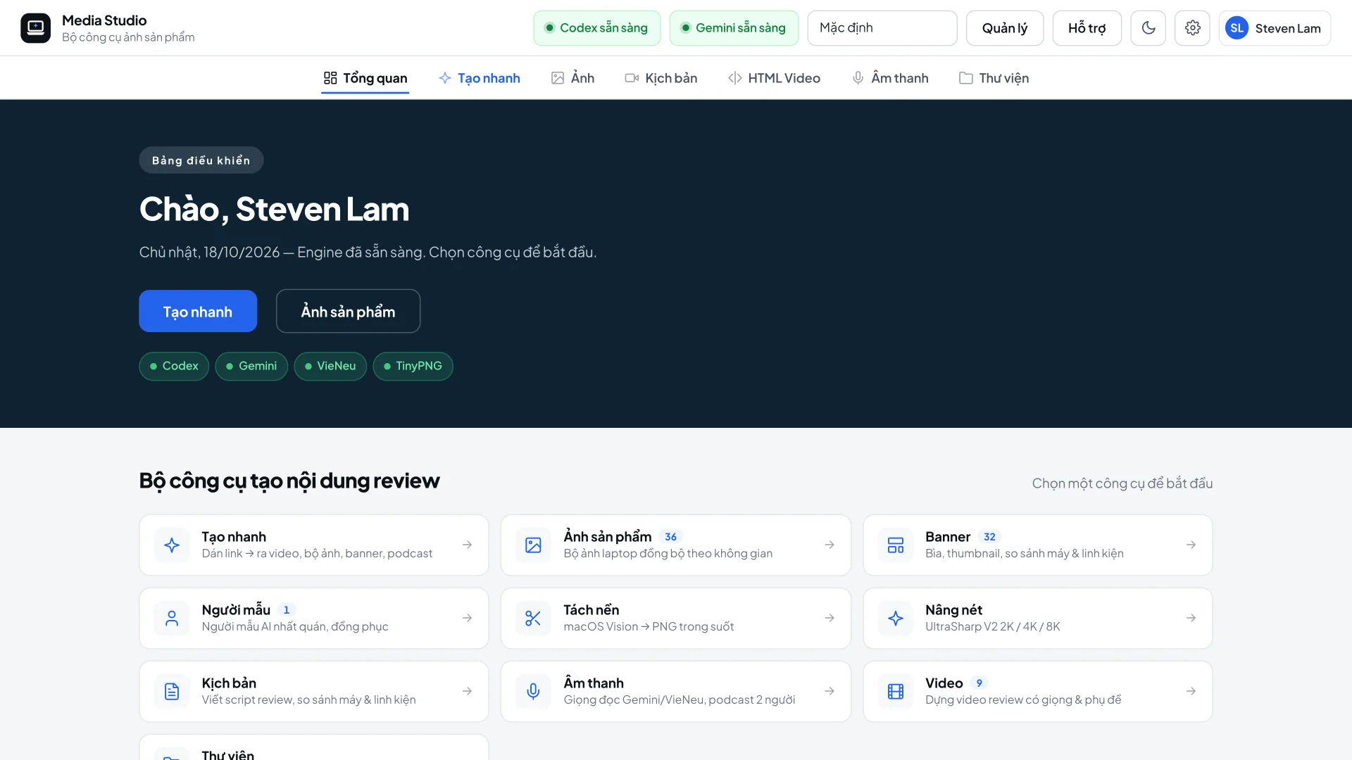 Bảng điều khiển: trạng thái review mã · Gemini, lối tắt mọi công cụ