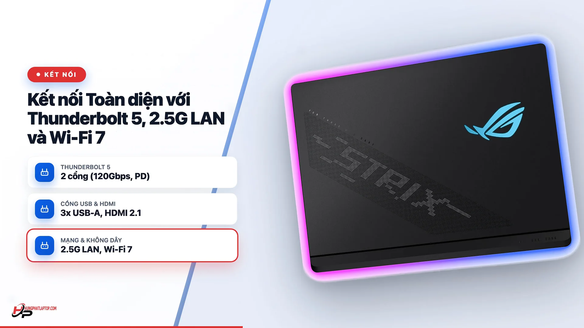 Cảnh kết nối: Thunderbolt 5, 2.5G LAN, Wi-Fi 7