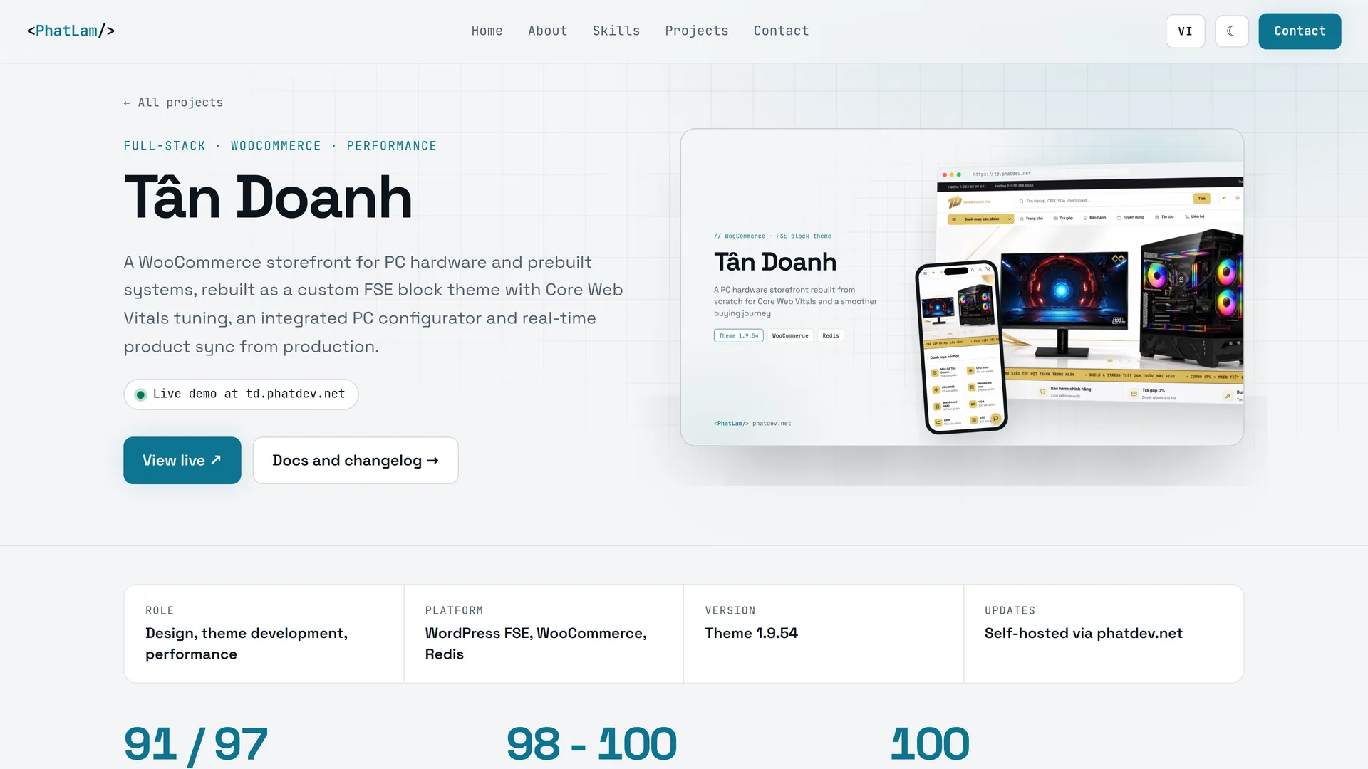 Project page: facts, metrics, highlights