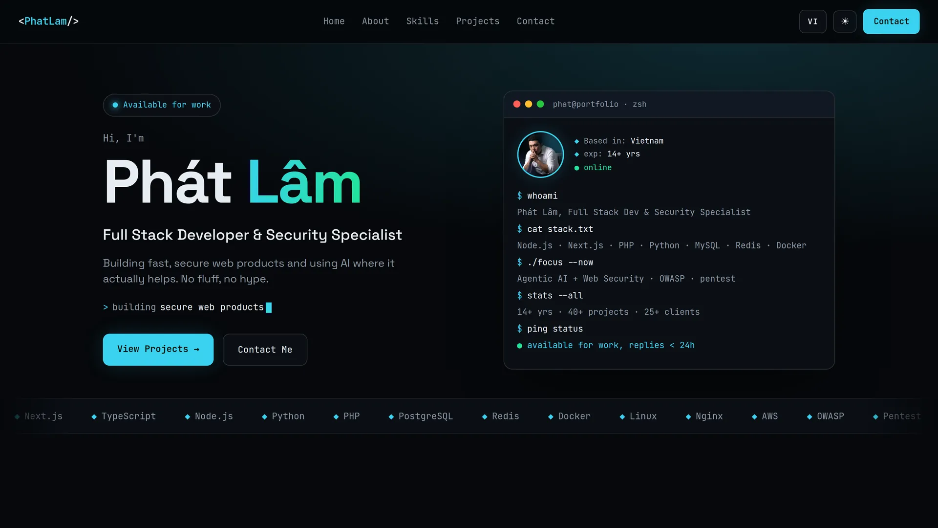 Home: intro and profile terminal