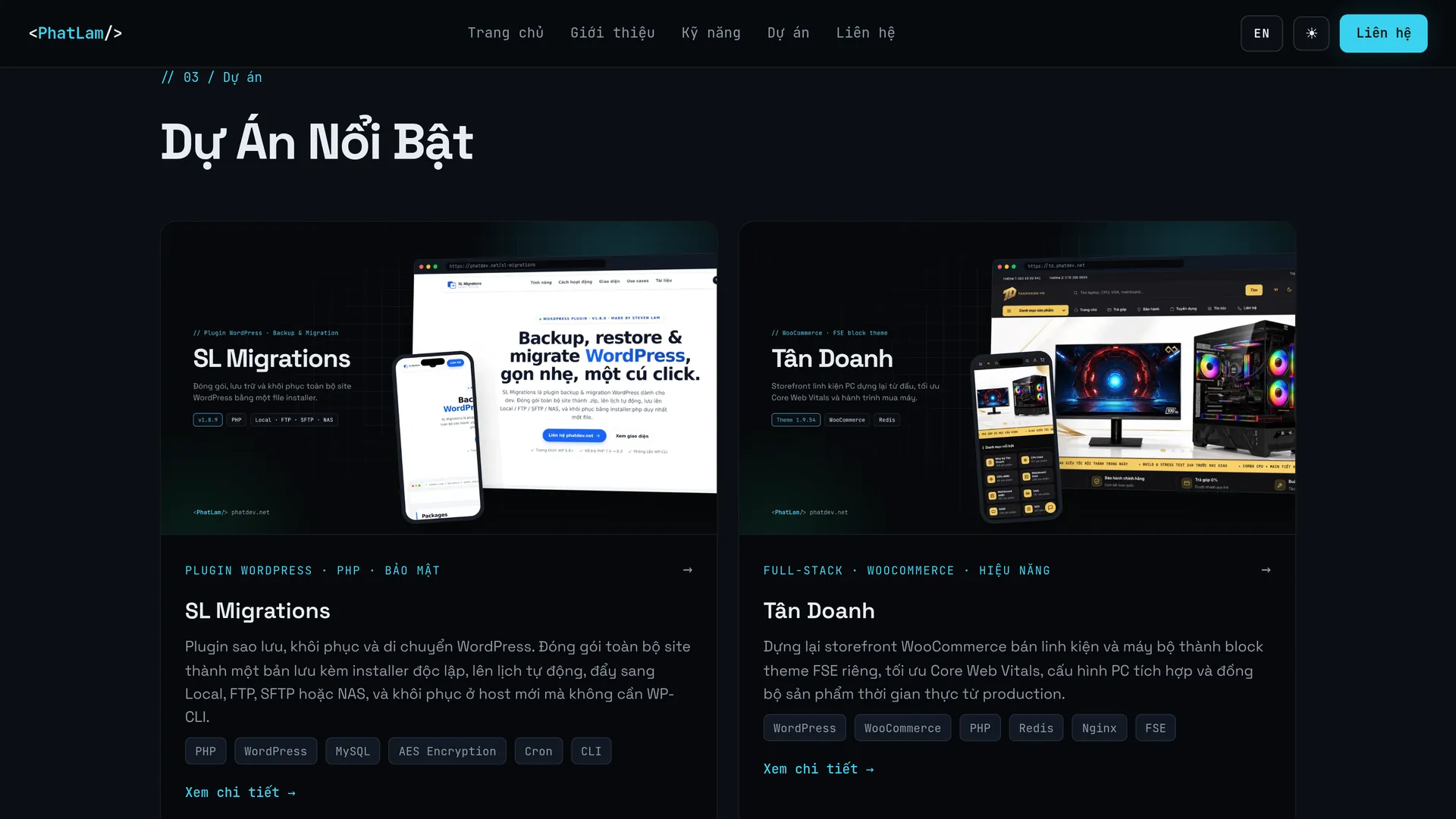 Khối dự án với ảnh bìa render theo ngôn ngữ và theme