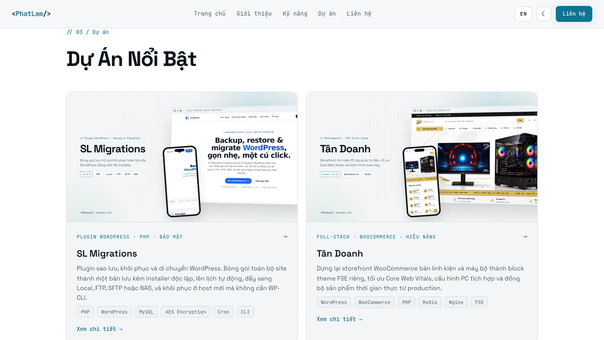 Khối dự án với ảnh bìa render theo ngôn ngữ và theme