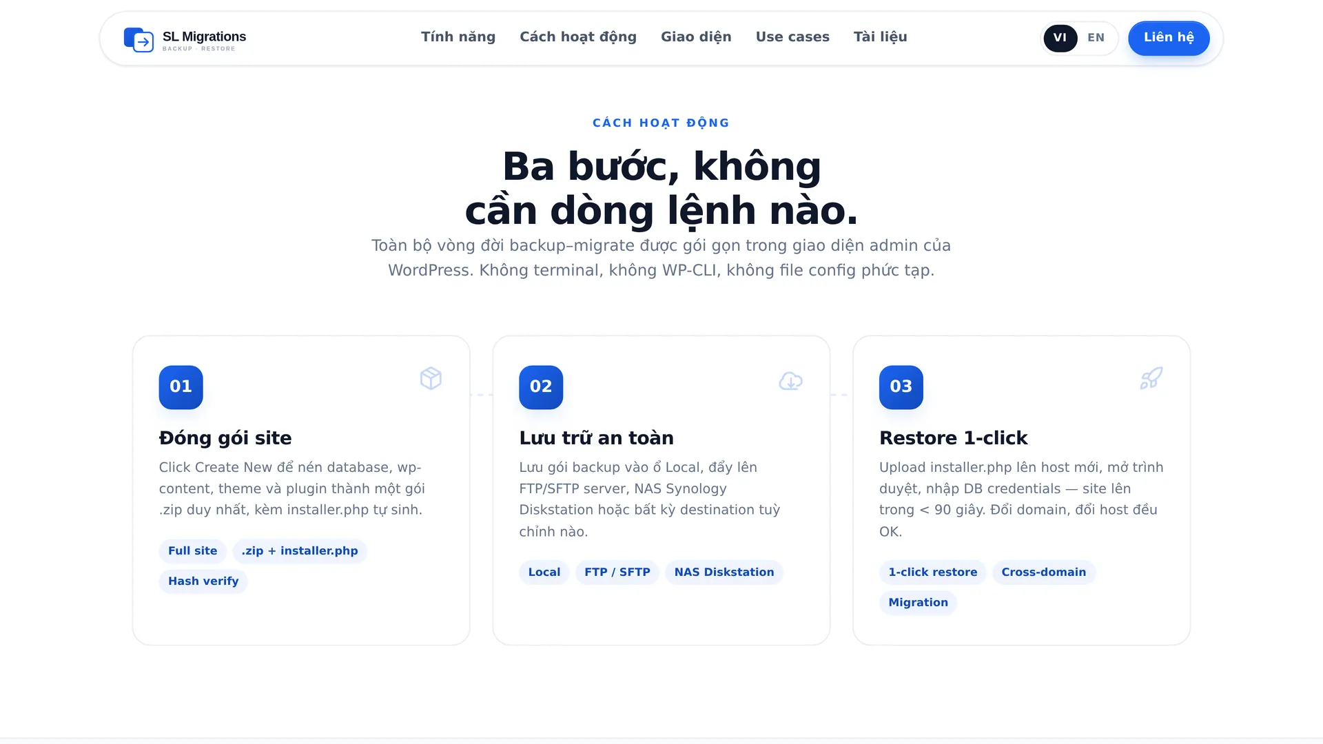 Ba bước: đóng gói, lưu trữ, khôi phục