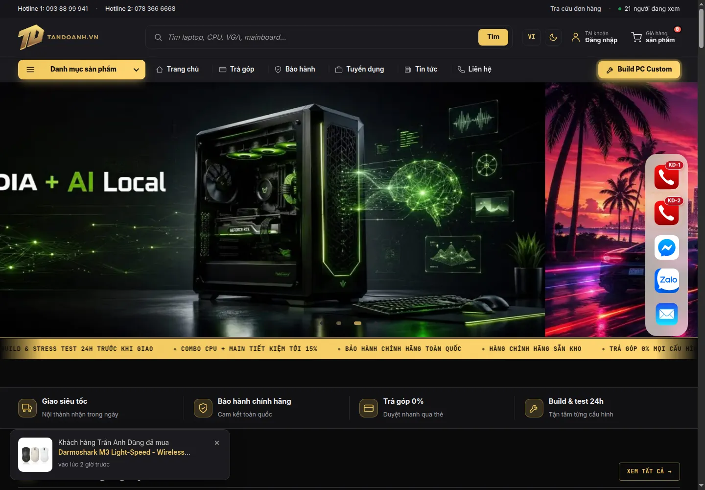 Tân Doanh — dark mode hero
